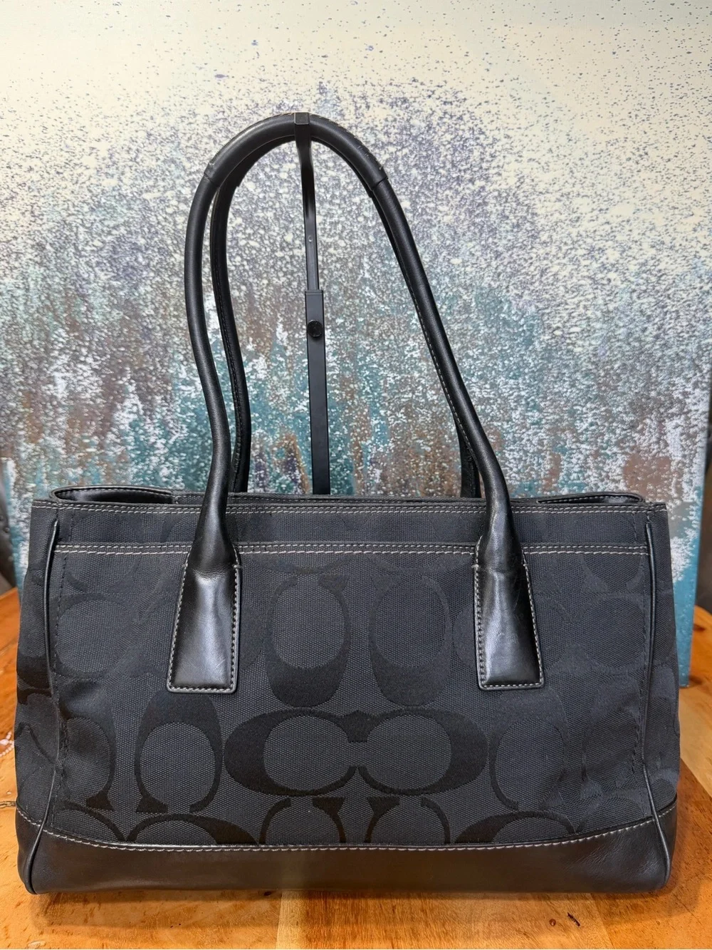 Coach Classic Y2K 2008 Hamptons Madeline Signature Black Satchel Bag